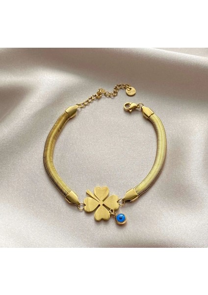 Nazar Boncuklu Gold Yonca Bileklik (Ürün Garantilidir) 316L Ayar Çeliktir fiyatları