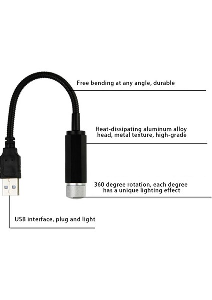 2x USB Araç Çatı Yıldız Projektör Işığı LED Iç Lamba, Romantik Dekorasyon Yıldız Işıkları Gece Atmosfer Işığı (Kırmızı) (Yurt Dışından)