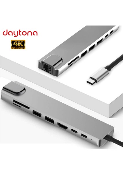 FC04 Macbook Uyumlu Type-C™ To 4K HDMI Tv Projeksiyon Ultra Hd 1080P 2* Type-C 2* USB 3.0 Ethernet Lan 6ın1 Çevirici Hub Adaptör