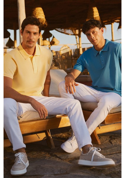 ALTINYILDIZ CLASSICS Erkek Sarı %100 Pamuk Kıvrılmaz Polo Yaka Slim Fit Dar Kesim Tişört fırsatları