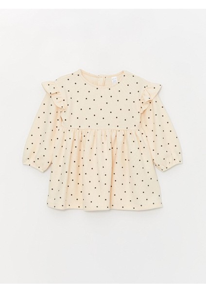 Baby Bisiklet Yaka Uzun Kollu Desenli Kız Bebek Elbise