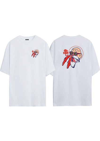 Unisex Hentai Old Man Master Roshi Essential Ön Arka Baskılı Beyaz Oversize T-Shirt