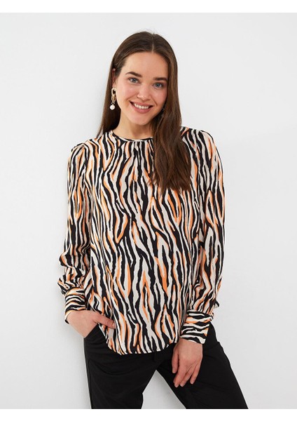 Maternity Bisiklet Yaka Desenli Uzun Kollu Hamile Bluz