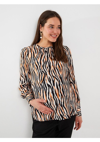 Maternity Bisiklet Yaka Desenli Uzun Kollu Hamile Bluz fiyatları