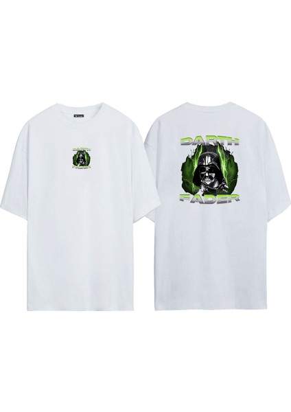 Unisex Darth Fader Star Wars Ön Arka Baskılı Beyaz Oversize T-Shirt