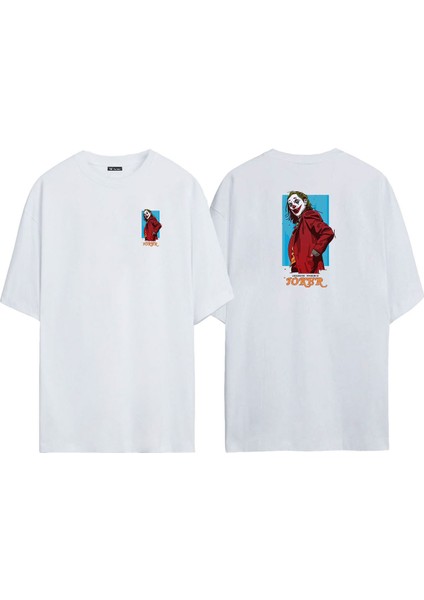 Unisex Joker Joaquır Phoenıx Ön Arka Baskılı Beyaz Oversize T-Shirt