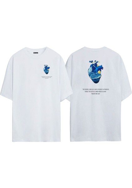 Unisex Los Pecadores, Vıncent Van Gogh Ön Arka Baskılı Beyaz Oversize T-Shirt