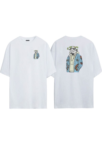 Unisex Parayı Düşünen Darth Vader Star Wars Ön Arka Baskılı Beyaz Oversize T-Shirt