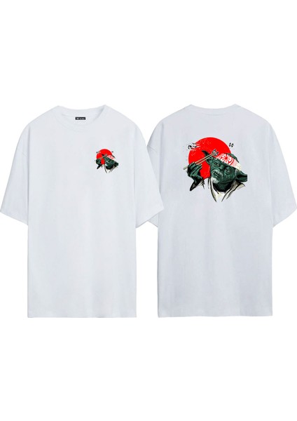 Unisex Star Wars Illustrations And Fighter Planes Ön Arka Baskılı Beyaz Oversize T-Shirt