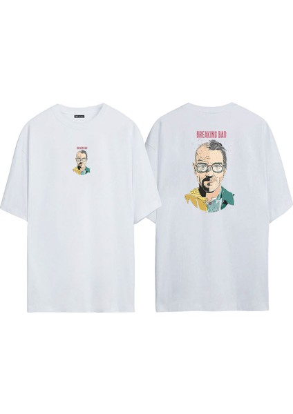 Unisex Walter White Breakıng Bad Ön Arka Baskılı Beyaz Oversize T-Shirt