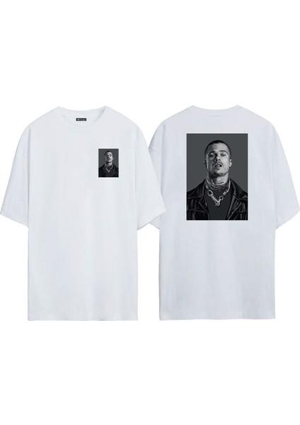 Unisex Tyler Durden Vesikalık Ön Arka Baskılı Beyaz Oversize T-Shirt