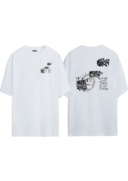 Unisex Wesheyt Hireos Ön Arka Baskılı Beyaz Oversize T-Shirt
