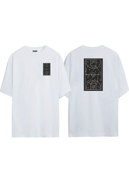 Unisex Saha Grafik Taktik Ön Arka Baskılı Beyaz Oversize T-Shirt