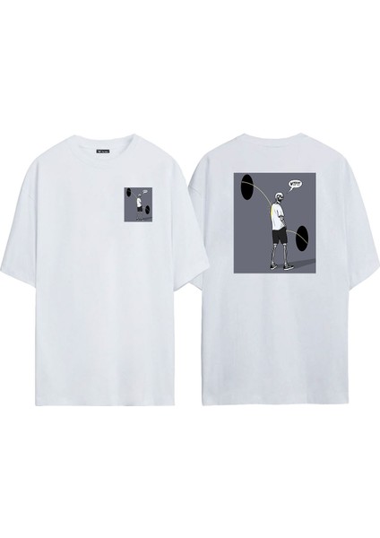 Unisex Wtf Kuru Kafa Ön Arka Baskılı Beyaz Oversize T-Shirt