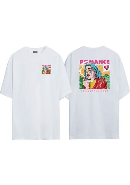 Unisex Romance For Get The Past Ön Arka Baskılı Beyaz Oversize T-Shirt