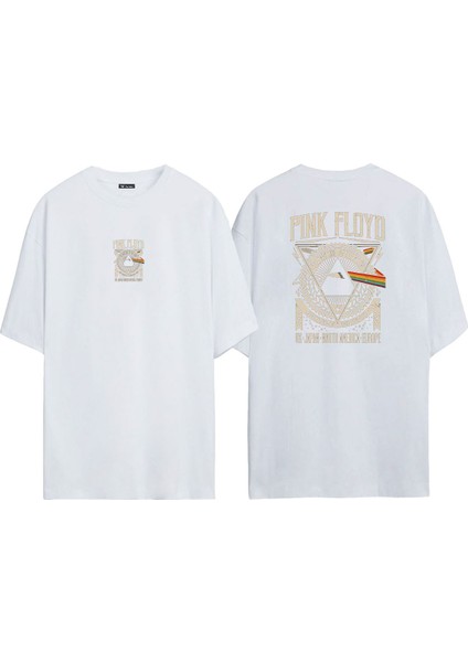 Unisex Pınk Floyd Uk Japan North America Europe Ön Arka Baskılı Beyaz Oversize T-Shirt
