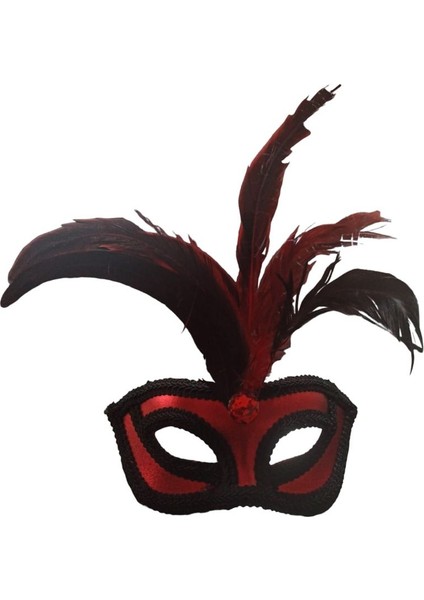 Arkadan Lastikli Kırmızı Renk Kumaş Kaplama Tüylü Parti Maskesi 1 Adet fiyatları
