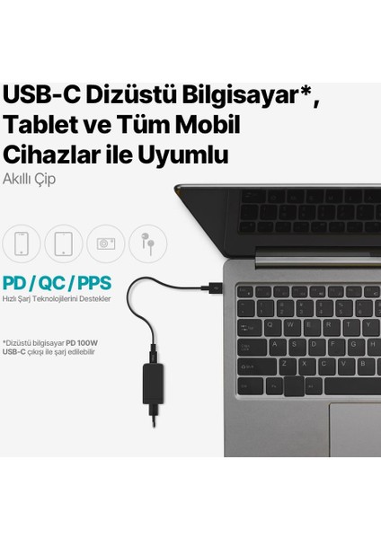 Süper Hızlı Gan 120W 2x Pd Type C ve 1x USB Girişli Şarj Aleti, Akım ve Isı Korumalı Şarj Adaptörü fırsatları