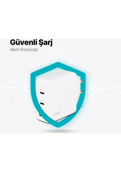 Süper Hızlı Gan 120W 2x Pd Type C ve 1x USB Girişli Şarj Aleti, Akım ve Isı Korumalı Şarj Adaptörü indirimleri