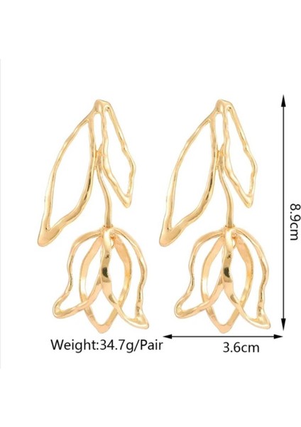 Sallantılı Lale Retro Gold Kaplama Küpe modelleri