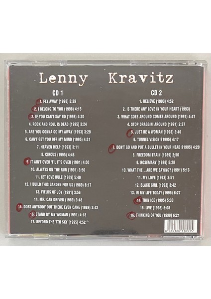 Lenny Kravitz Singles Collection 99 Çift CD (Orjinal Dönem Baskı)