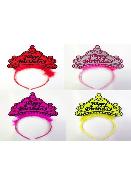 Happy Birthday Yazılı Neon Renk Taç 12 Adet 562741091092