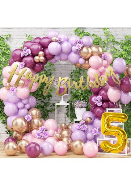 Lila Doğum Günü Balon Konsepti Parti Eğlence Kutlama