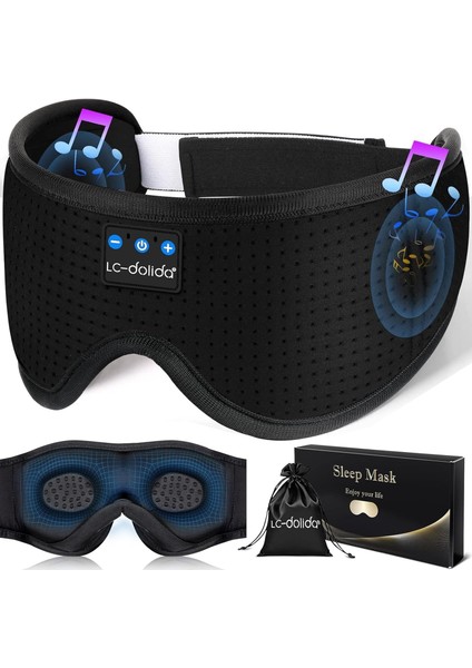 3D Uyku Maskesi - Bluetooth Kablosuz Müzik - Zarif Siyah