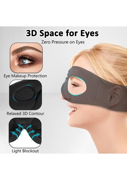 3D Uyku Maskesi - Bluetooth Kablosuz Müzik - Zarif Siyah indirimleri
