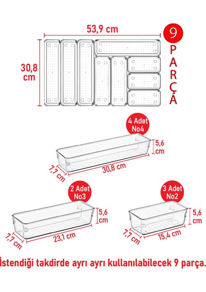 Color House 9'lu Modüler Kaşıklık Şeffaf Çekmece Içi Düzenleyici Organizer