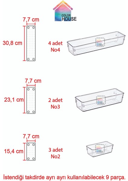 Color House 9'lu Modüler Kaşıklık Şeffaf Çekmece Içi Düzenleyici Organizer