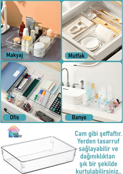 Color House 15'li Organizer Set Makyaj Takı Ofis Çekmece Dolap Banyo Düzenleyici Clear Drawer Organizer