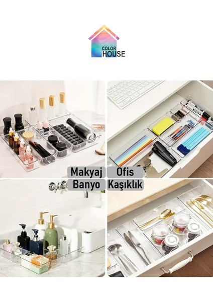 Color House 15'li Organizer Set Makyaj Takı Ofis Çekmece Dolap Banyo Düzenleyici Clear Drawer Organizer