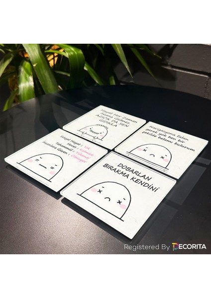 Cam Bardak Altlığı | Komik Sözler Serisi | Bırakma Kendini | 4'lü Takım | 10CM x 10CM