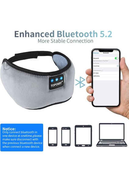 Topoınt Uyku Kulaklıkları Bluetooth Uyku Maskesi - Koyu Gri