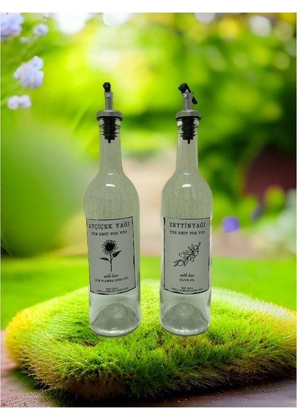 With Love 2X750 ml Şeffaf Zeytinyağı ve Ayçiçek Yağı Şişesi Yağdanlık