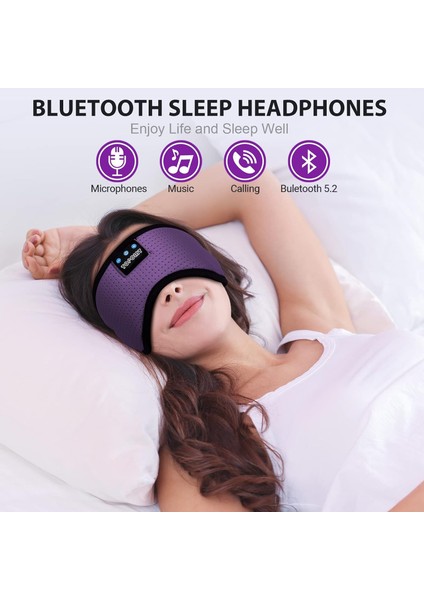 Topoınt Uyku Kulaklıkları Bluetooth Uyku Maskesi - Mor