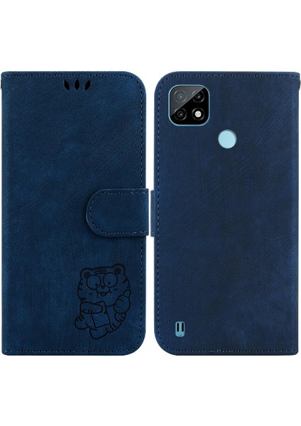 Realme C21 Kart Cep Kabartmalı Sevimli Kaplan Flip Folio Tutucu Kılıf (Yurt Dışından)