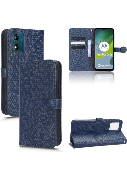 Motorola Moto E13 4g Manyetik Toka Geometrik Desen Deri Kılıf (Yurt Dışından)