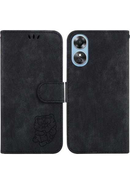 Oppo A17/A17K Kart Cep Tutucu Kapak Kabartmalı Sevimli Kaplan Cüzdan (Yurt Dışından)