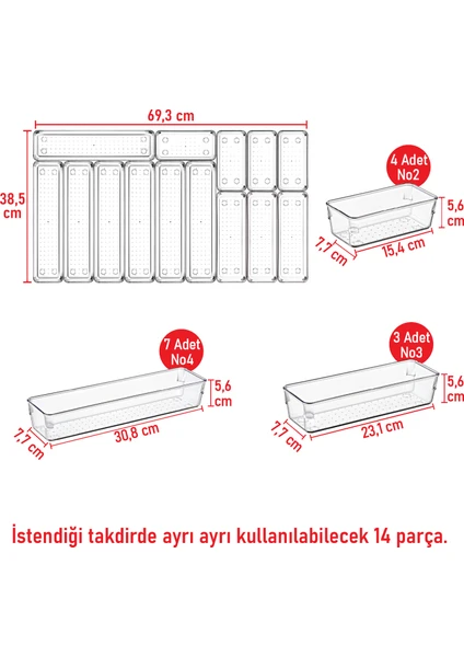 Color House 14'lü Set Modüler Kaşıklık Çekmece Içi Düzenleyici Şeffaf Kepçelik Modüler Clear Organizer