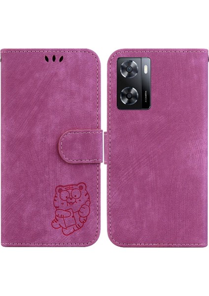 Oppo A57 5G/A77 5g Kabartmalı Sevimli Kaplan Flip Folio Cüzdan Kılıf (Yurt Dışından)