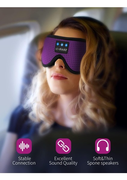 3D Uyku Maskesi - Bluetooth Kablosuz Müzik - Zarif Mor