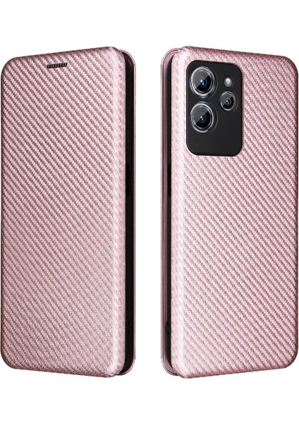 Oukitel C32 Deri Folio Flip Case Için Kılıf Manyetik Karbon Fiber Kart (Yurt Dışından)