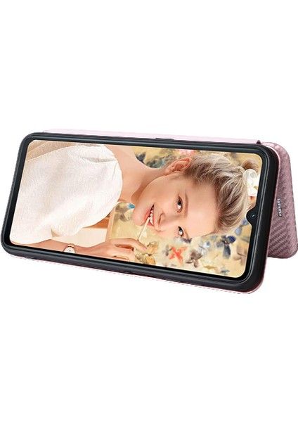 Oukitel C32 Deri Folio Flip Case Için Kılıf Manyetik Karbon Fiber Kart (Yurt Dışından)