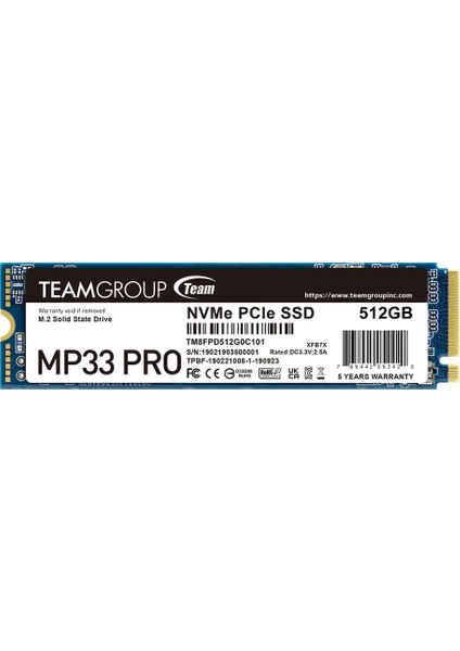 MP33 Pro 512GB 2400/2000MB/s NVMe PCIe Gen3x4 M.2 SSD Disk (TM8FPD512G0C101)