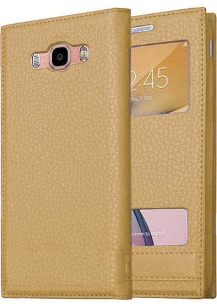 Samsung Galaxy J5 2016 Pencereli Kapaklı Magnum Kılıf - Altın