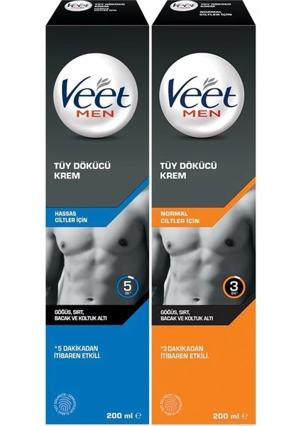 Veet Men Hassas Erkeklere Özel Tüy Dökücü 200ML+VEET Men Normal Erkeklere Özel Tüy Dökücü 200ML