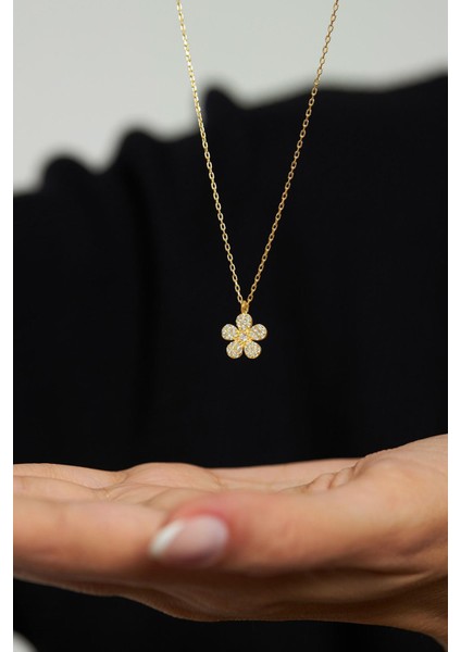 Zirkon Taşlı Gold Minimal Papatya Gümüş Kolye