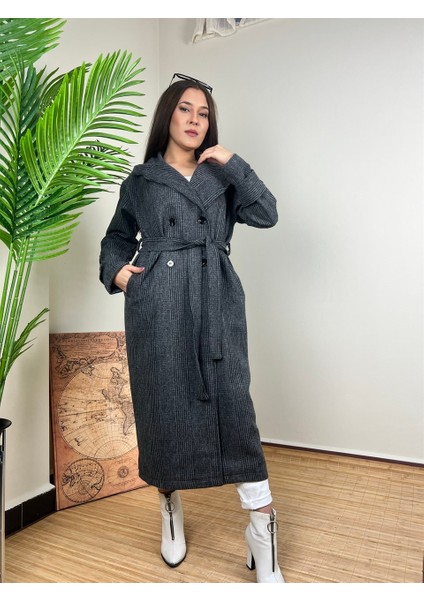 Kadın Ekose Kumaş Kaşe - Kaban - Siyah fiyatları